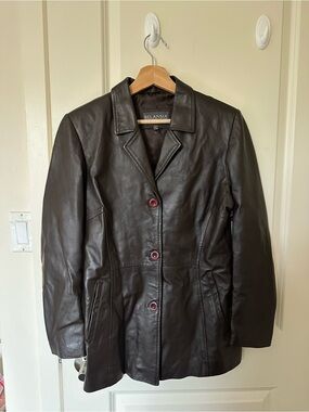 Belansia Women's Dark Brown Leather Button-Front Jacket